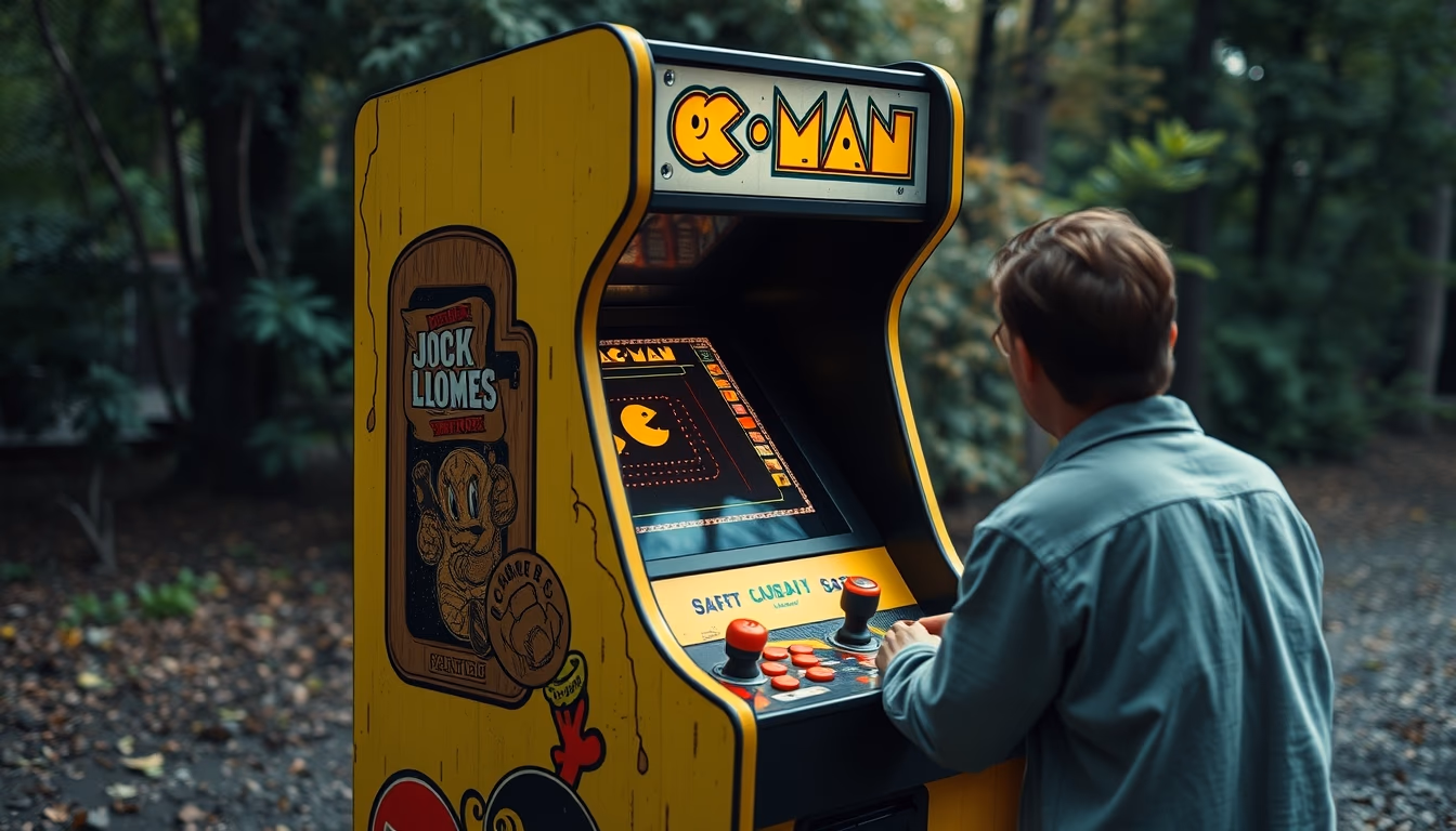 pacman cabinet arcade in editorial style