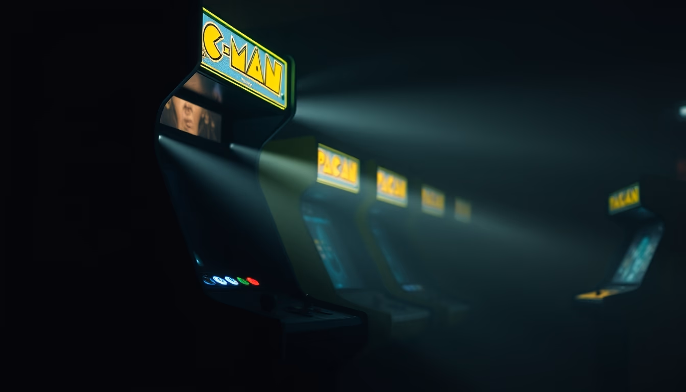 pacman cabinet arcade in editorial style