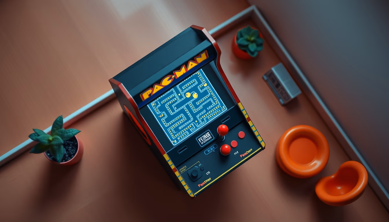 pacman cabinet arcade in editorial style