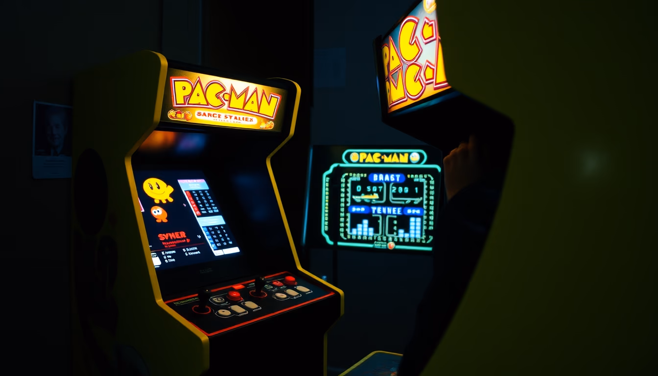 pacman cabinet arcade in editorial style