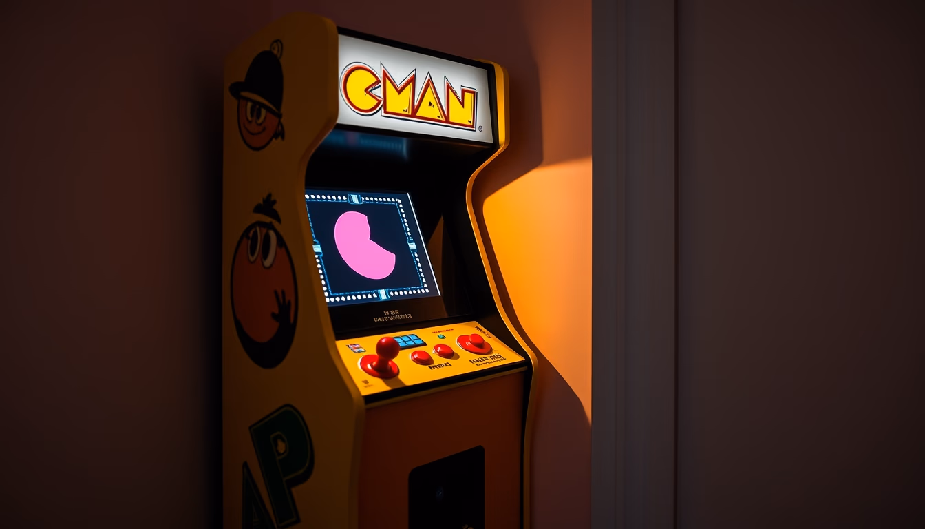 pacman cabinet arcade in editorial style