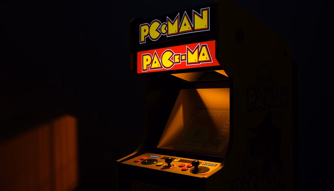 pacman cabinet arcade in editorial style