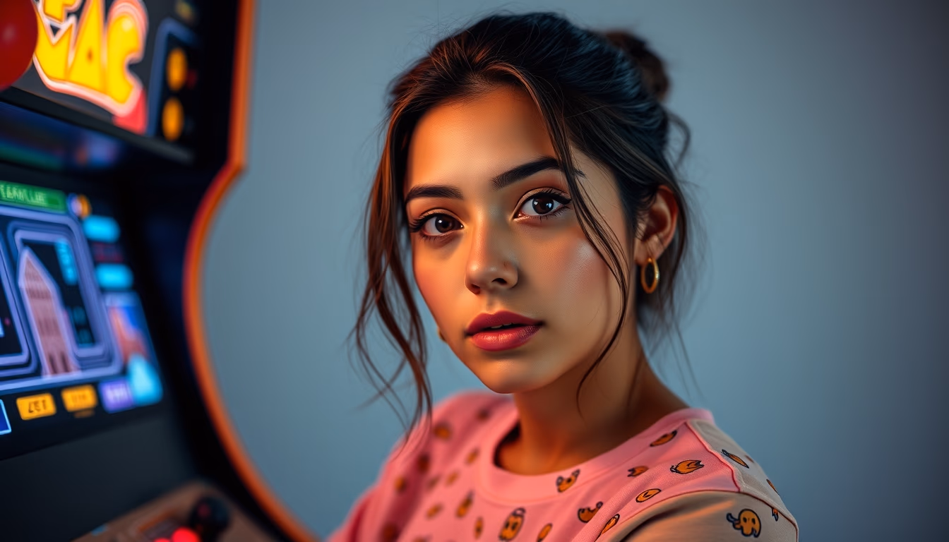 pacman cabinet arcade in editorial style