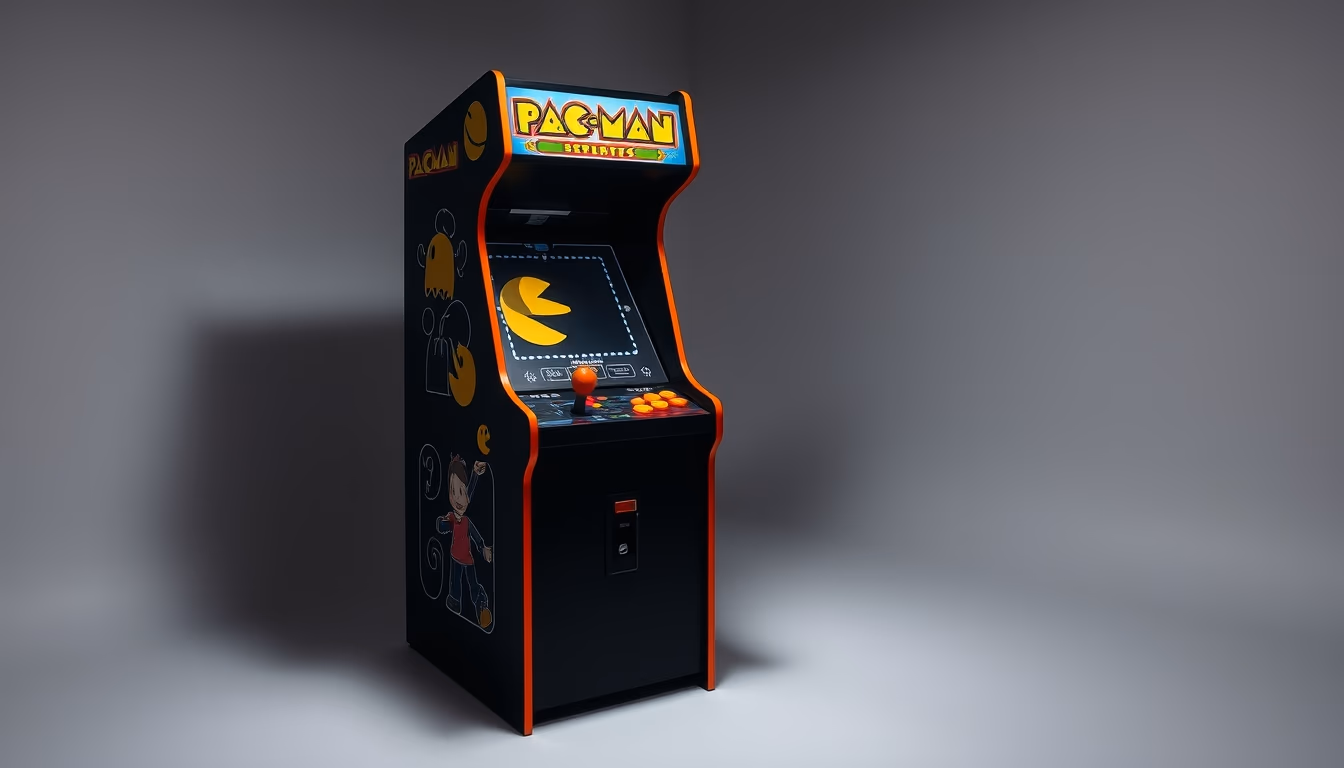 pacman cabinet arcade in editorial style