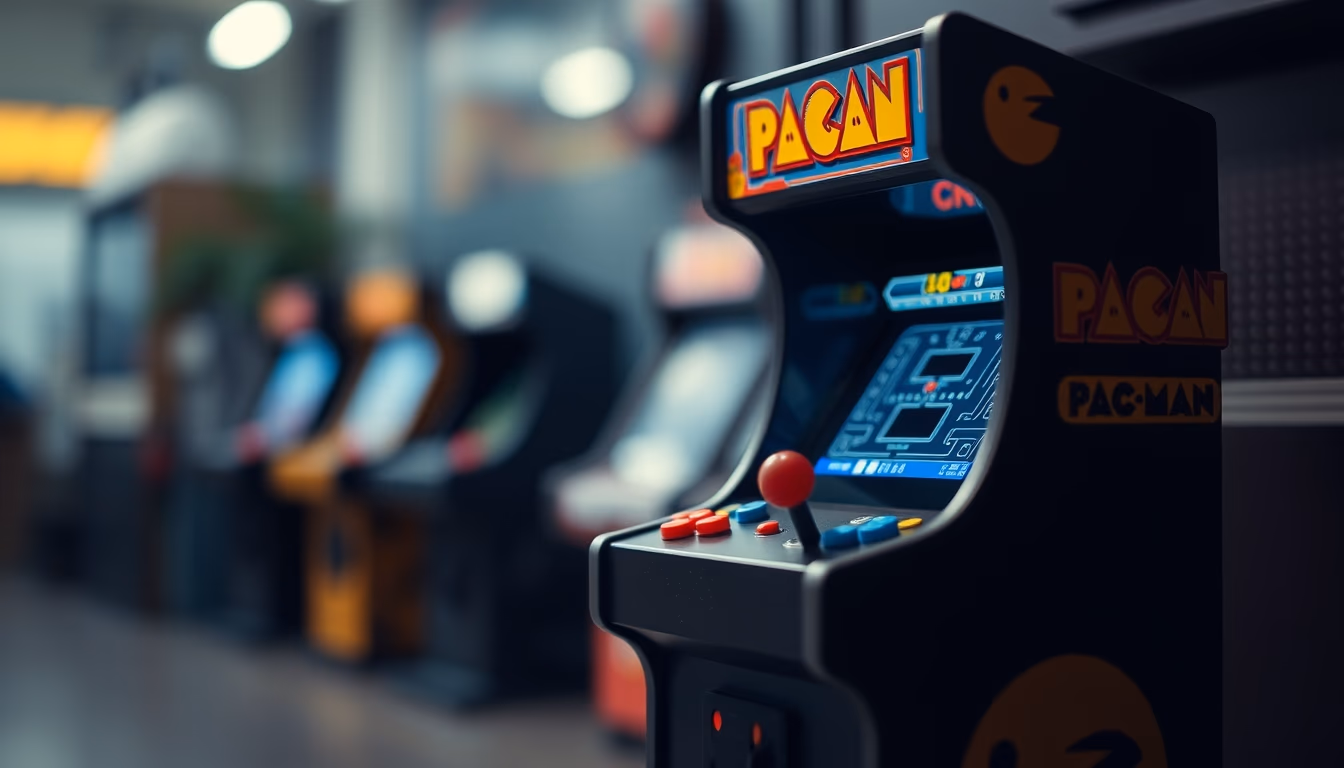 pacman cabinet arcade in editorial style