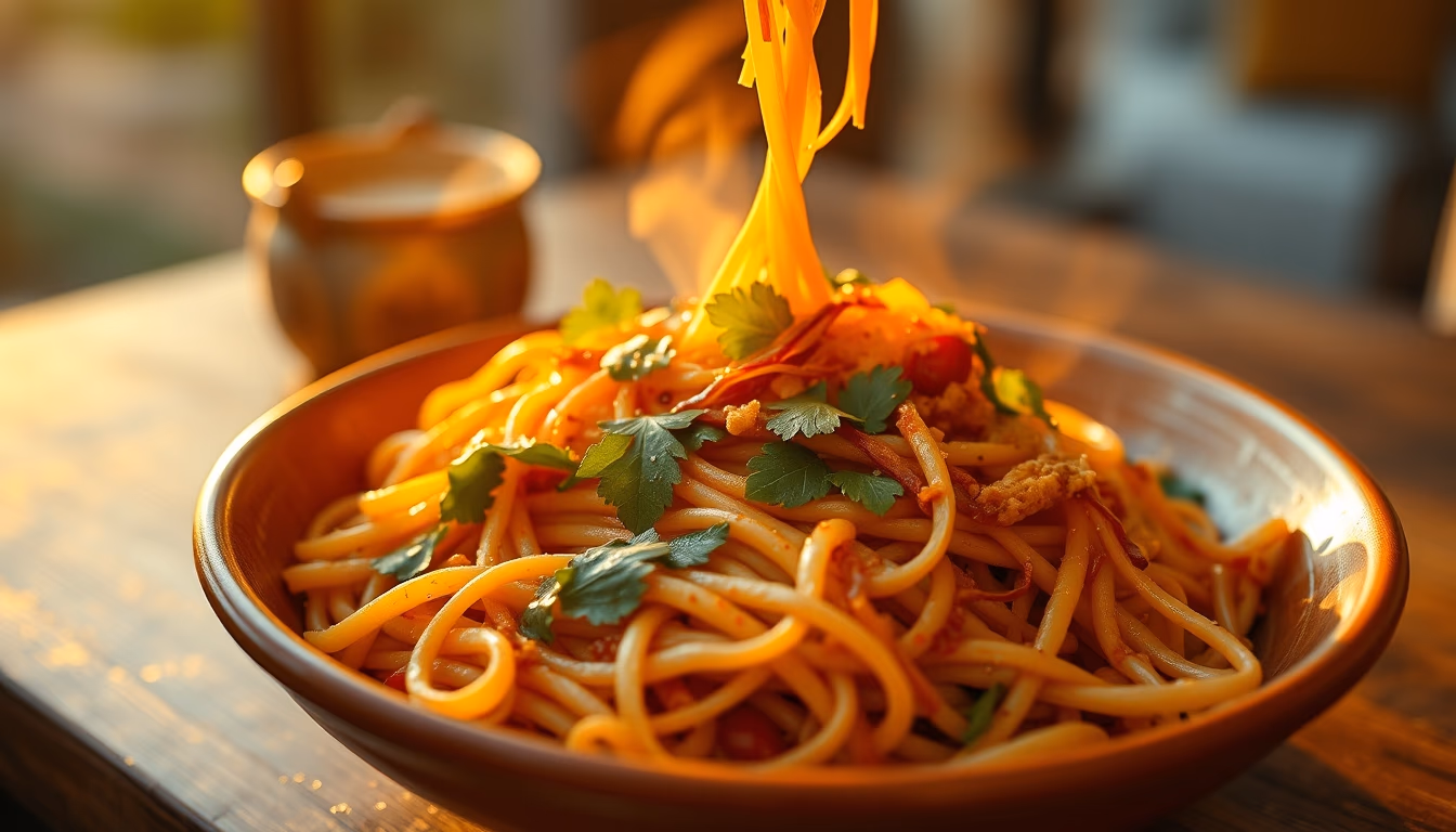 pad thai noodles in editorial style