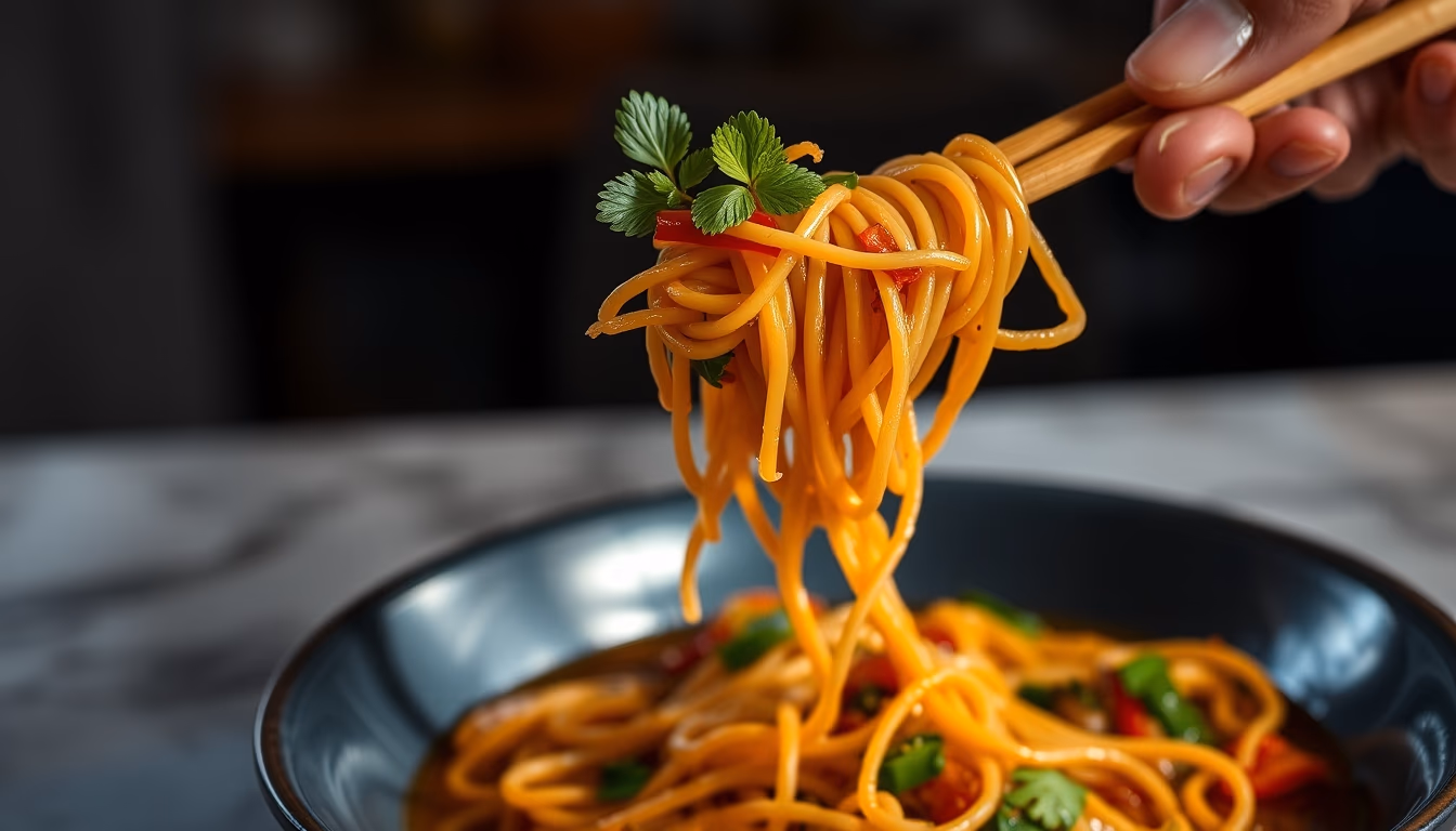 pad thai noodles in editorial style