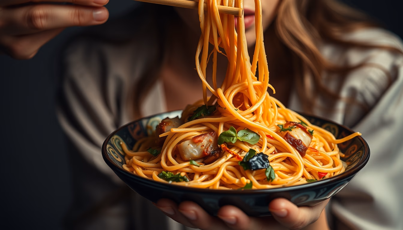 pad thai noodles in editorial style