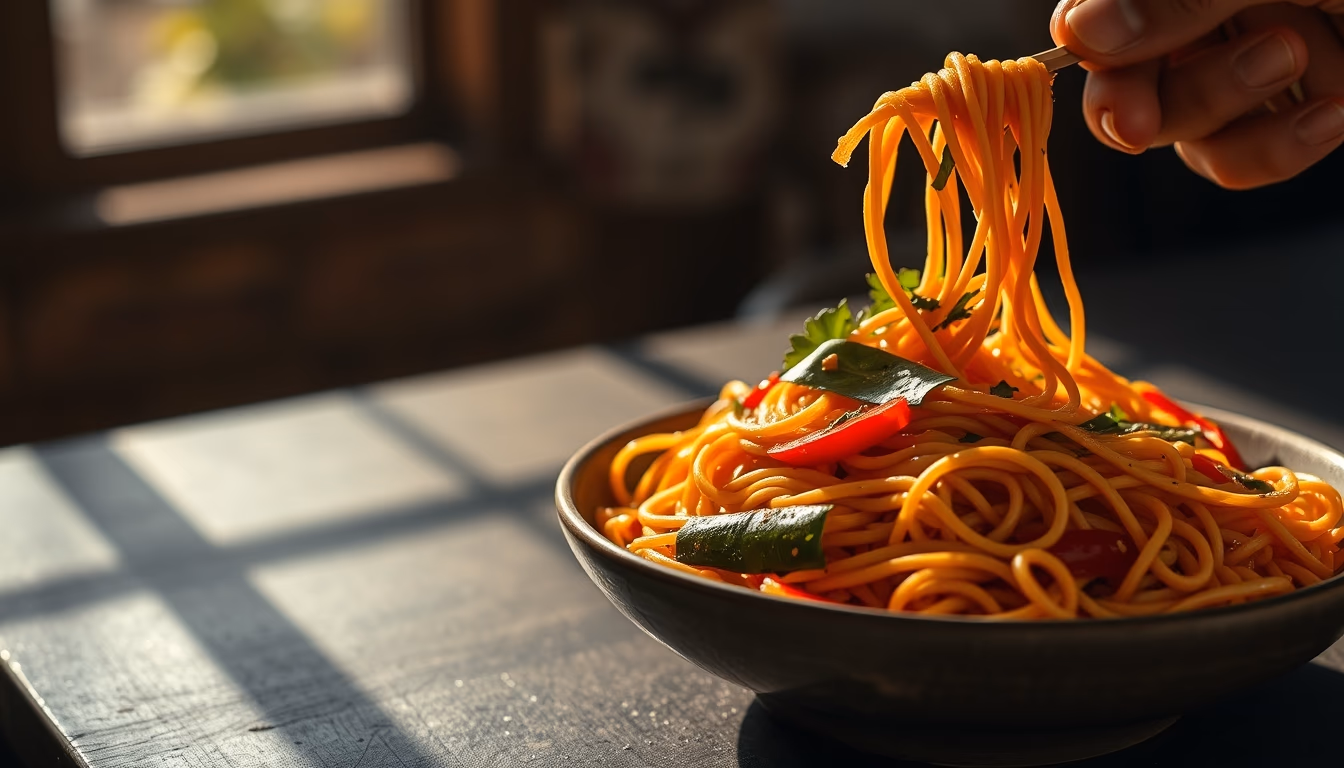 pad thai noodles in editorial style