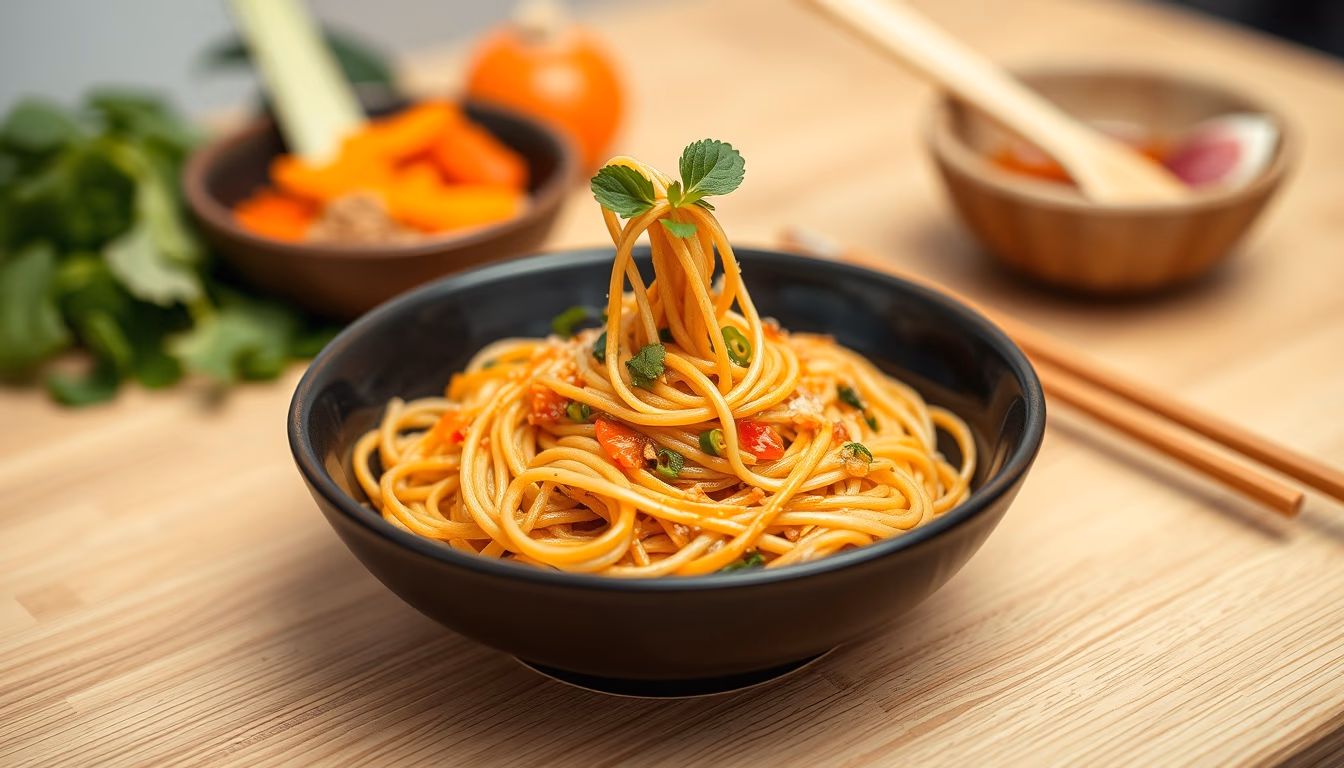 pad thai noodles in editorial style