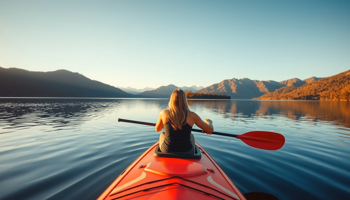 paddle board lake calm in editorial style