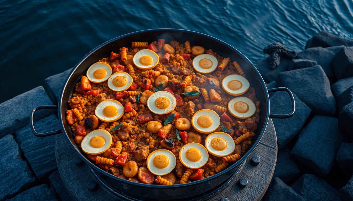 paella pan large in editorial style