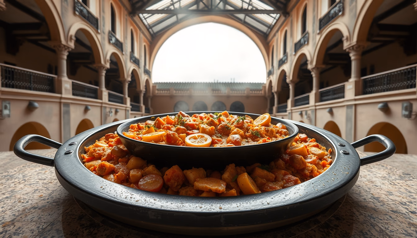 paella pan large in editorial style