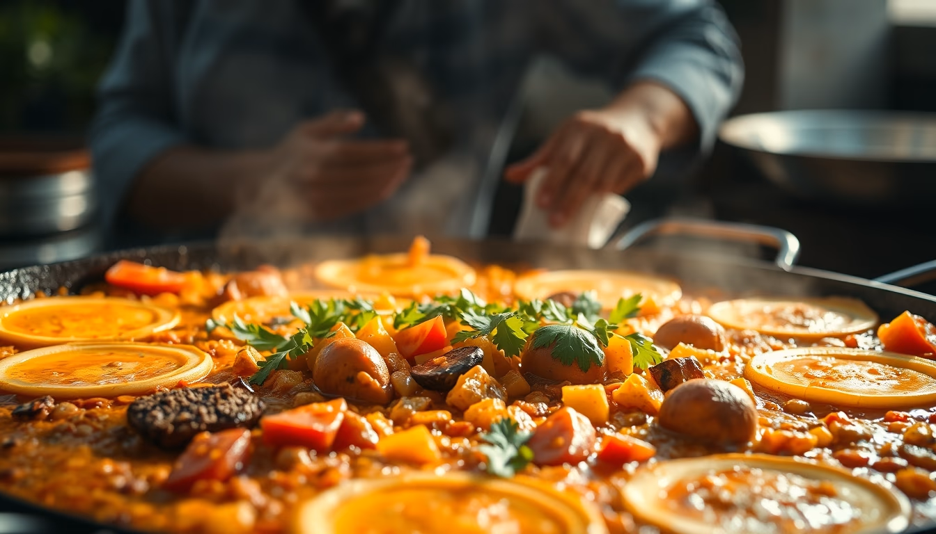 paella pan large in editorial style