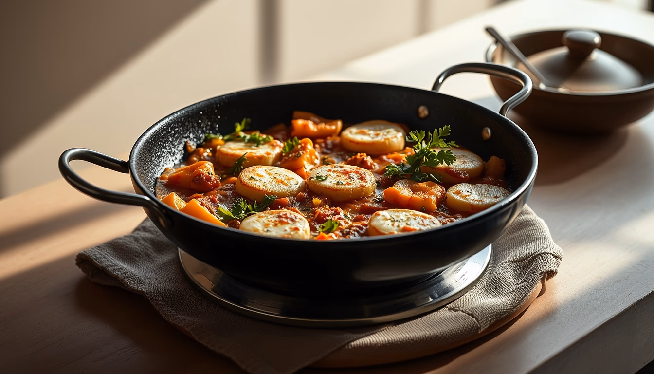 paella pan large in editorial style