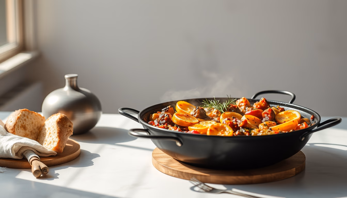 paella pan large in editorial style