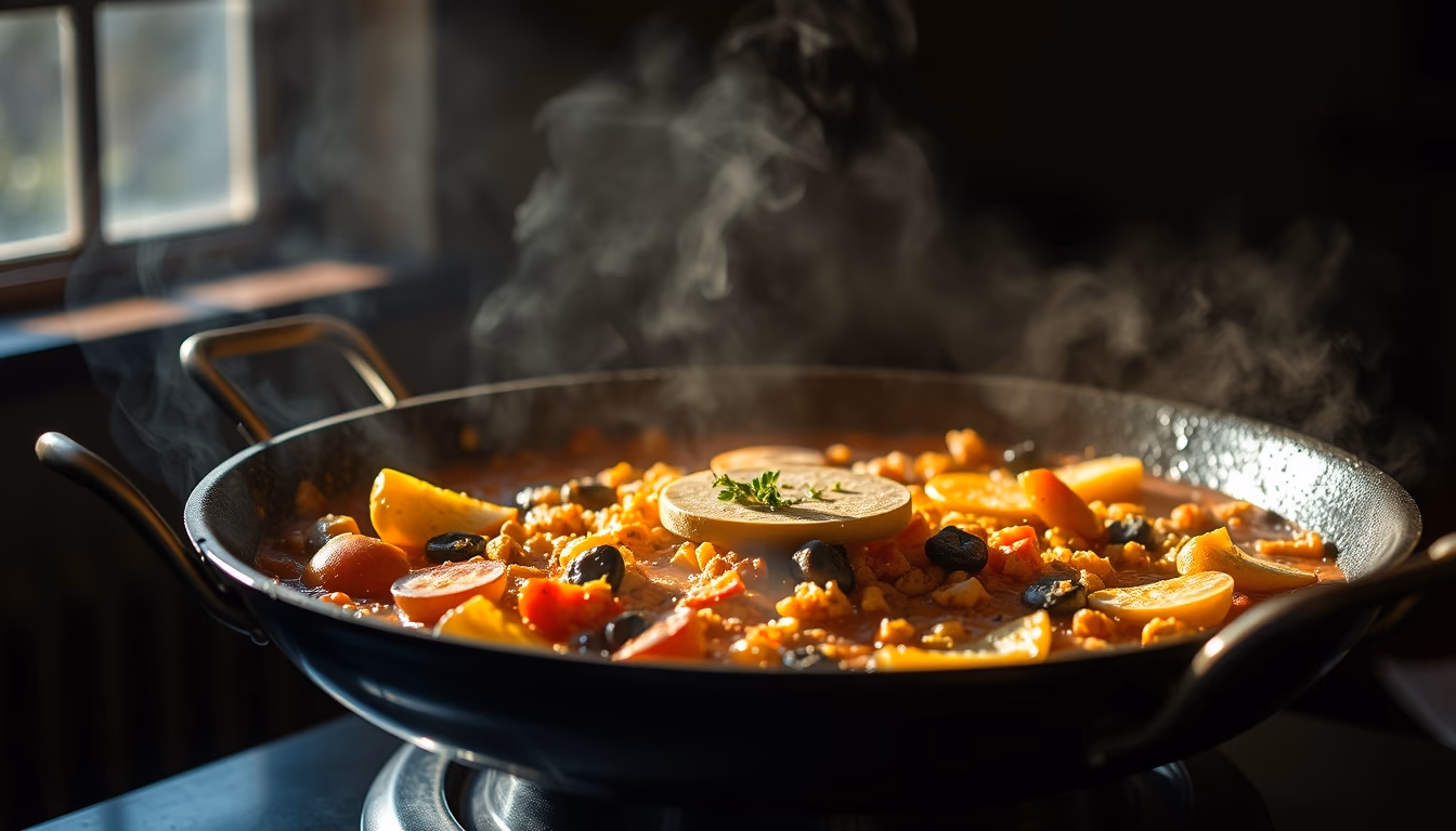 paella pan large in editorial style