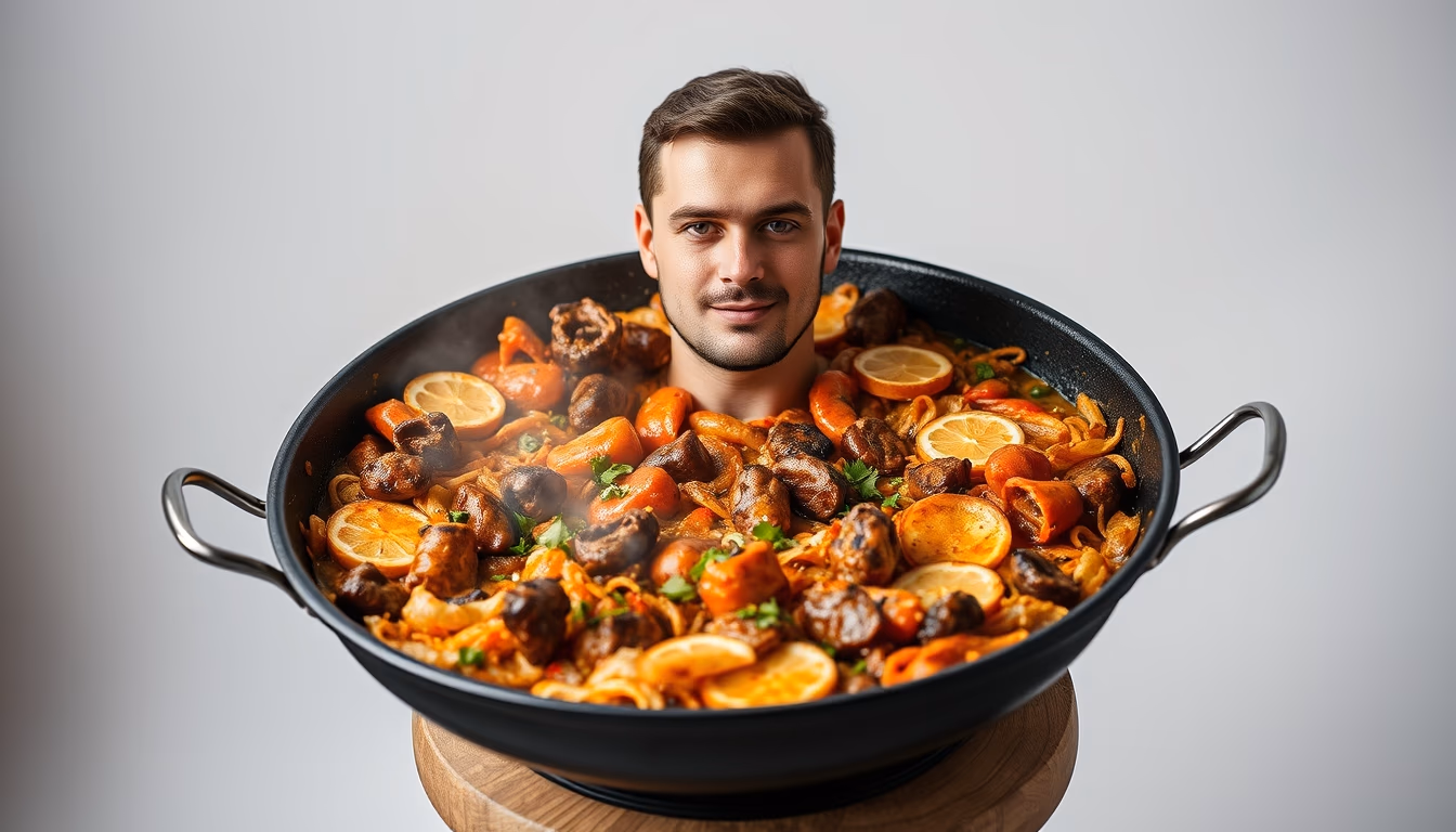 paella pan large in editorial style