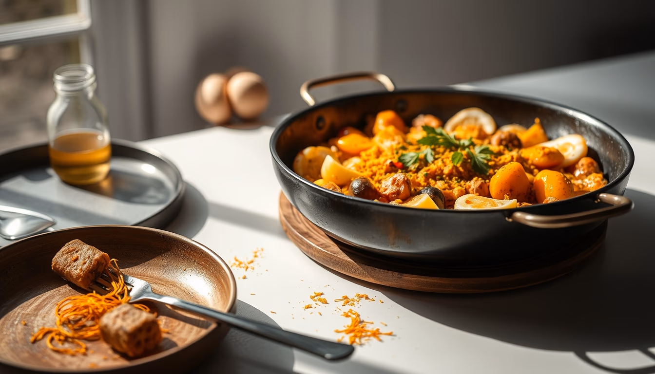 paella pan saffron in editorial style