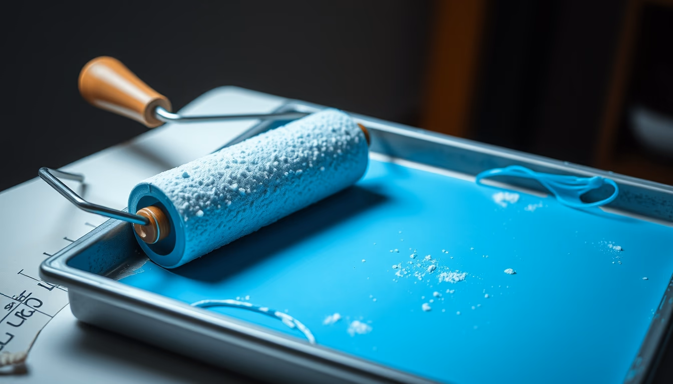 paint roller and tray in editorial style