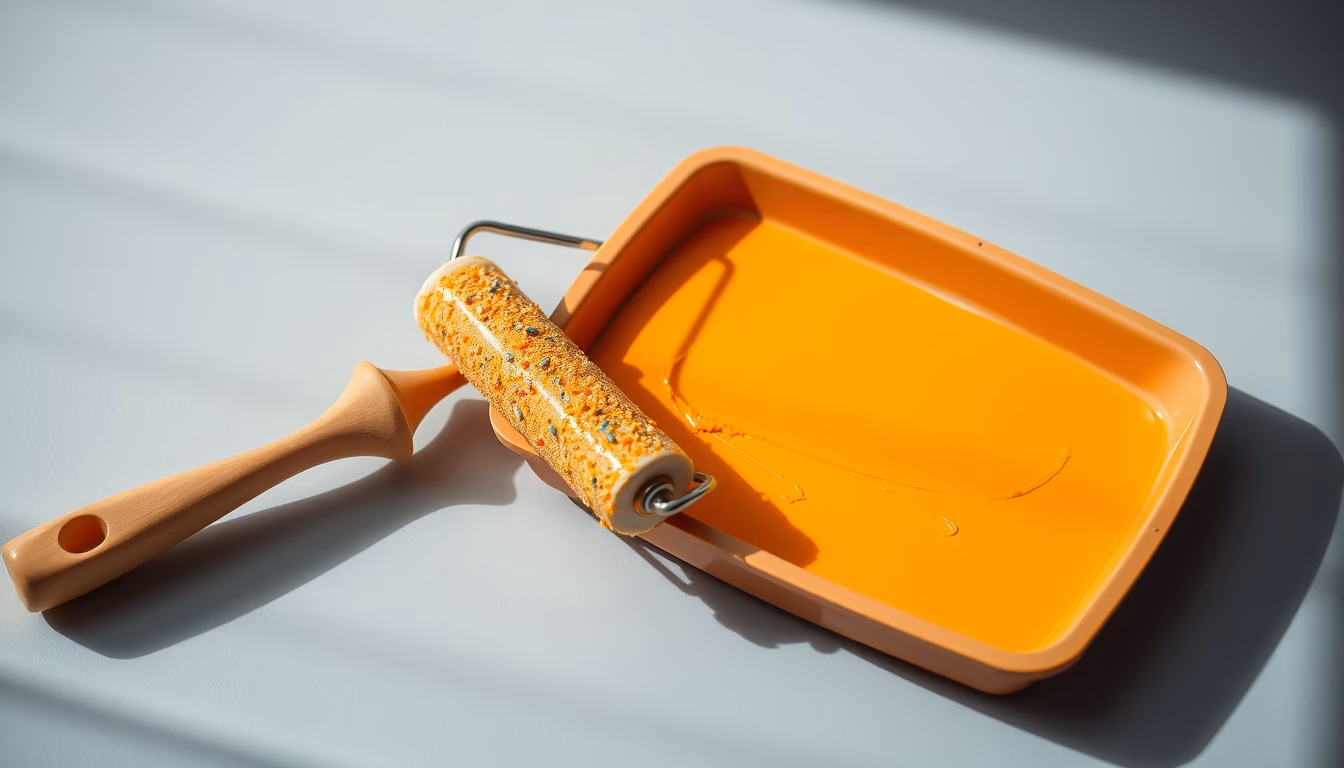 paint roller and tray in editorial style