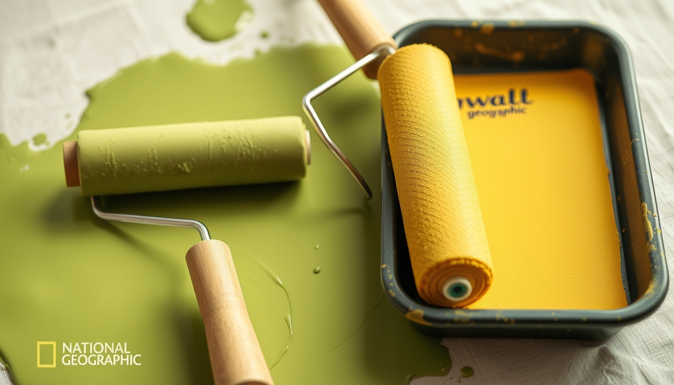 paint roller and tray in editorial style