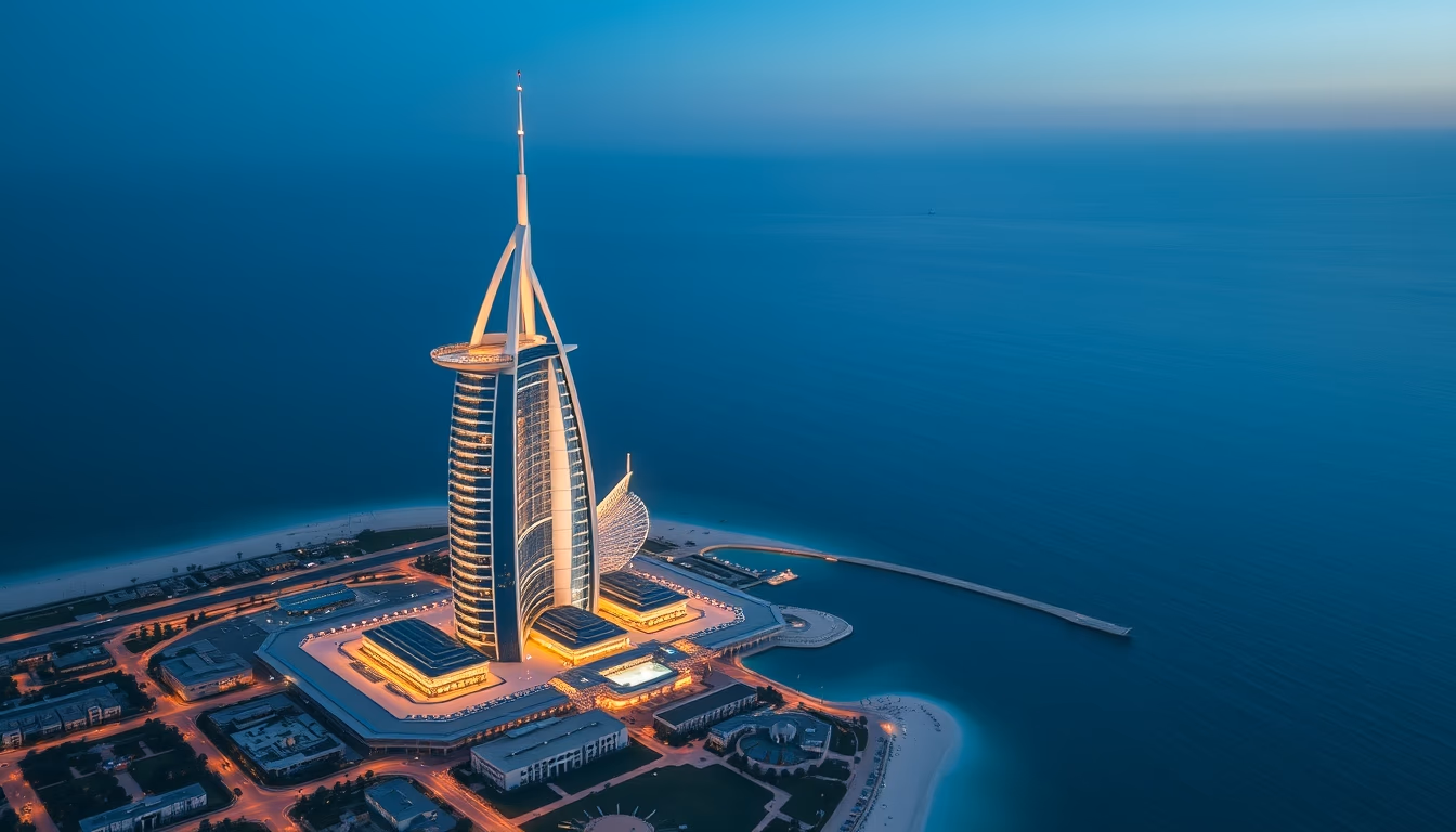 palm jumeirah aerial in editorial style