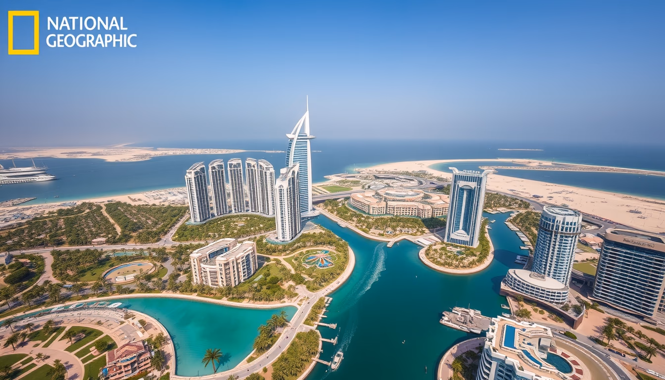 palm jumeirah aerial in editorial style