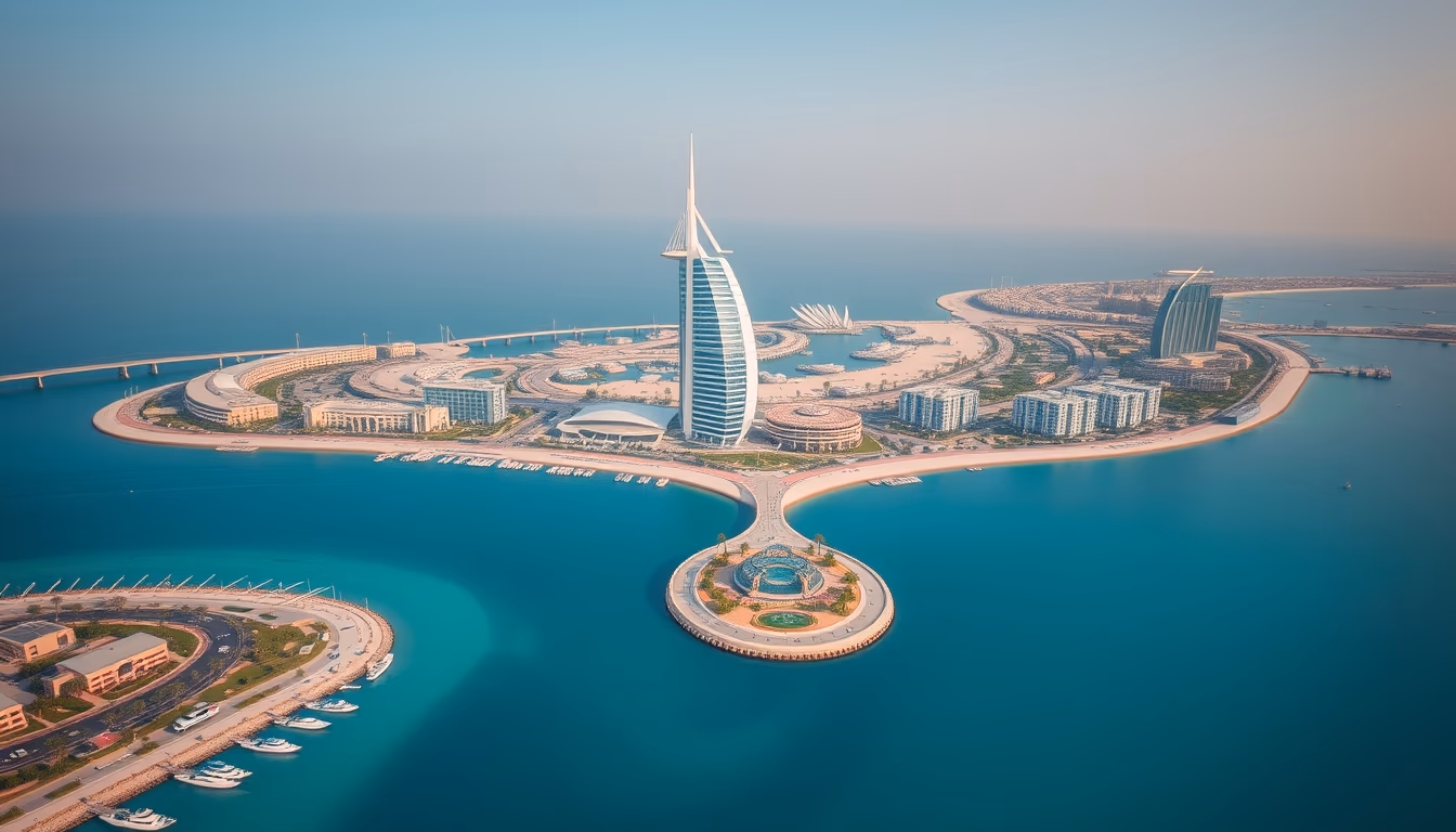 palm jumeirah aerial in editorial style