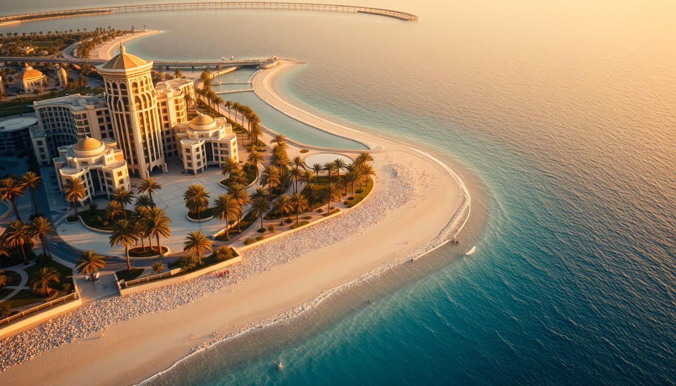 palm jumeirah aerial in editorial style