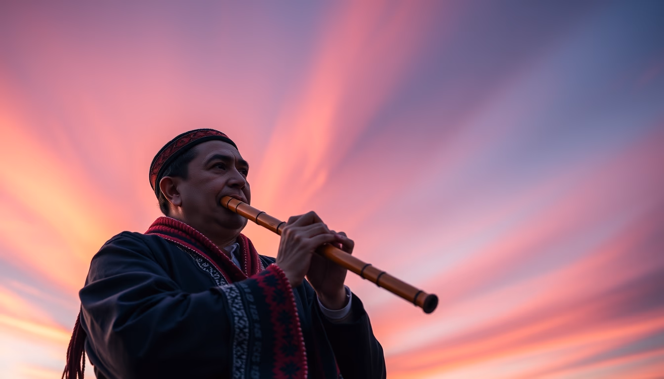 Pan flute andean em estilo editorial