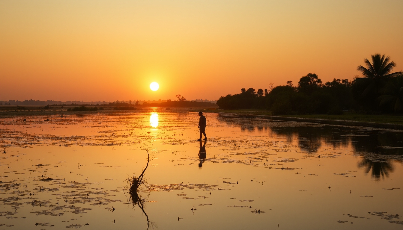 pantanal wetlands sunrise in editorial style