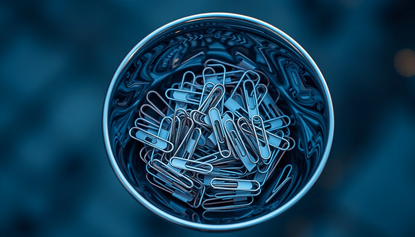 paper clips chrome bowl in editorial style