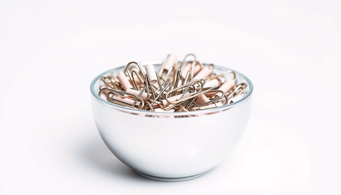 paper clips chrome bowl in editorial style