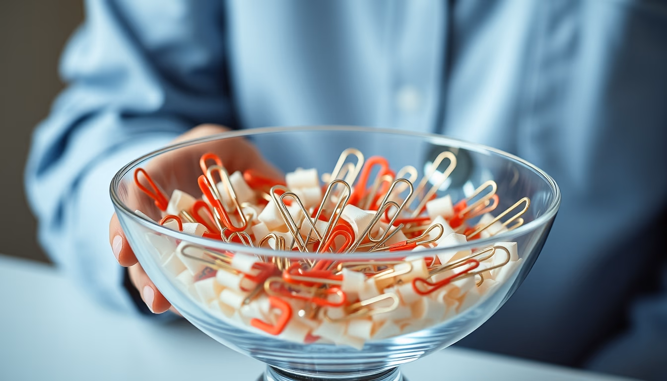 paper clips chrome bowl in editorial style