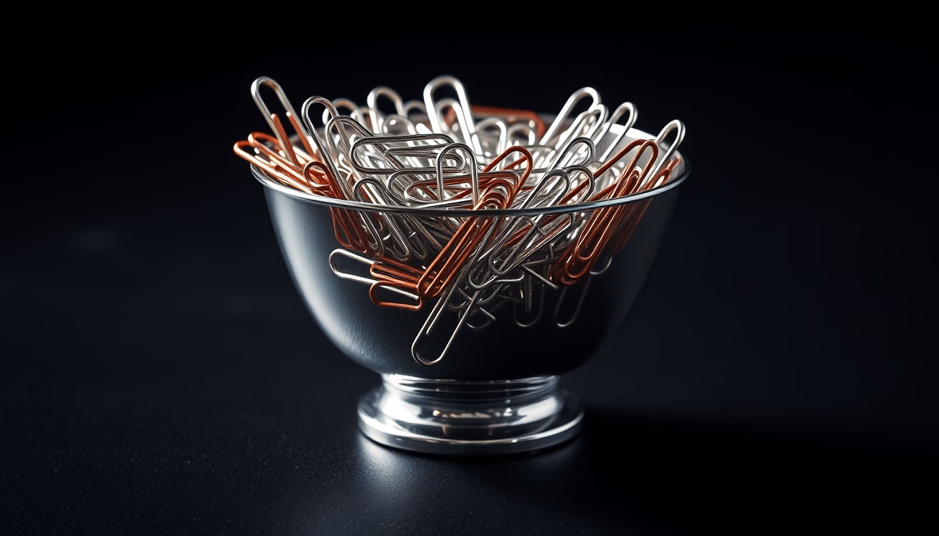 paper clips chrome bowl in editorial style