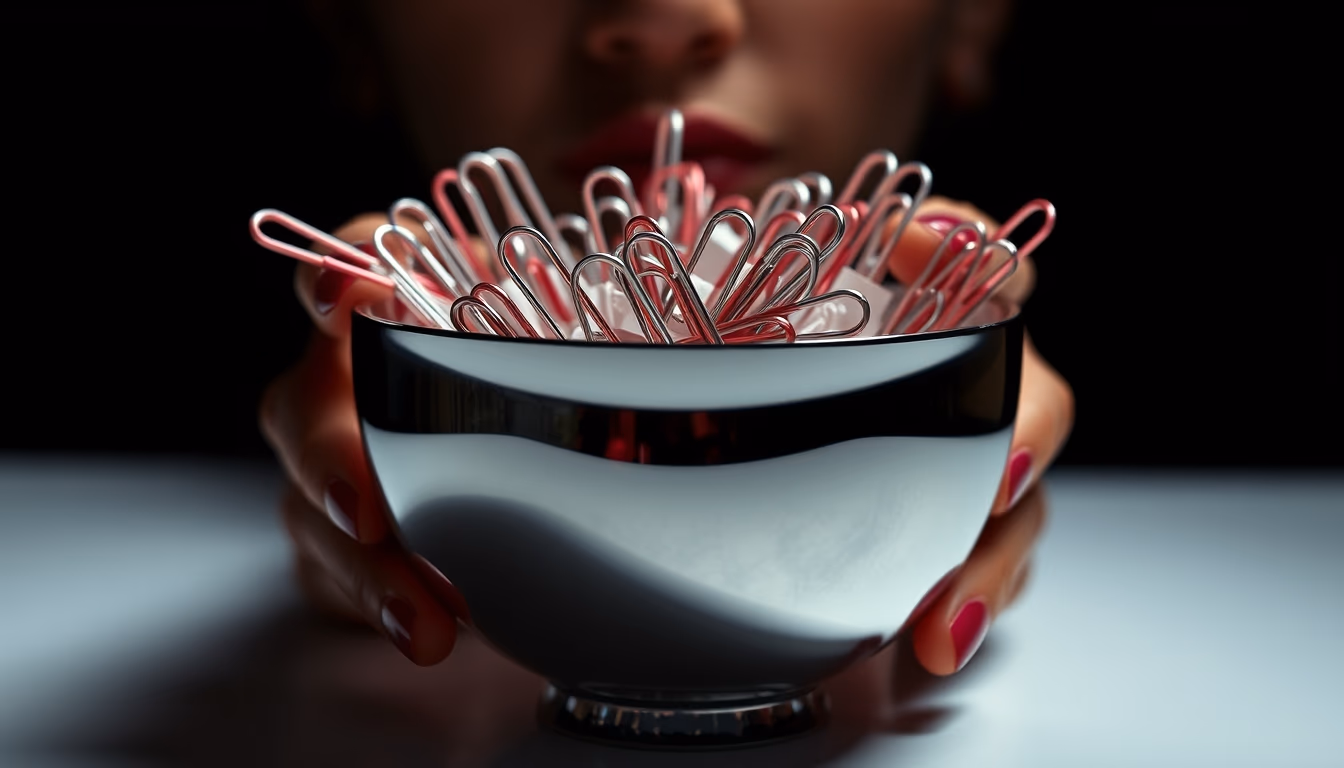 paper clips chrome bowl in editorial style
