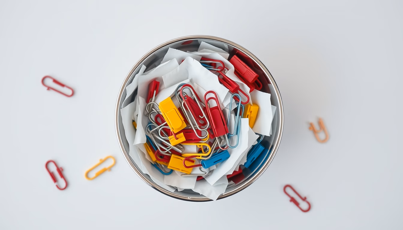 paper clips chrome bowl in editorial style