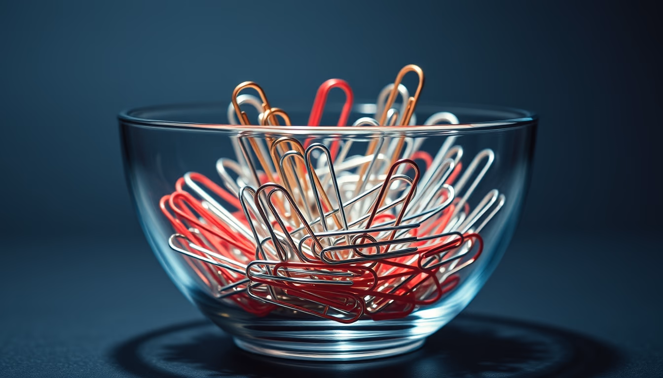 paper clips chrome bowl in editorial style