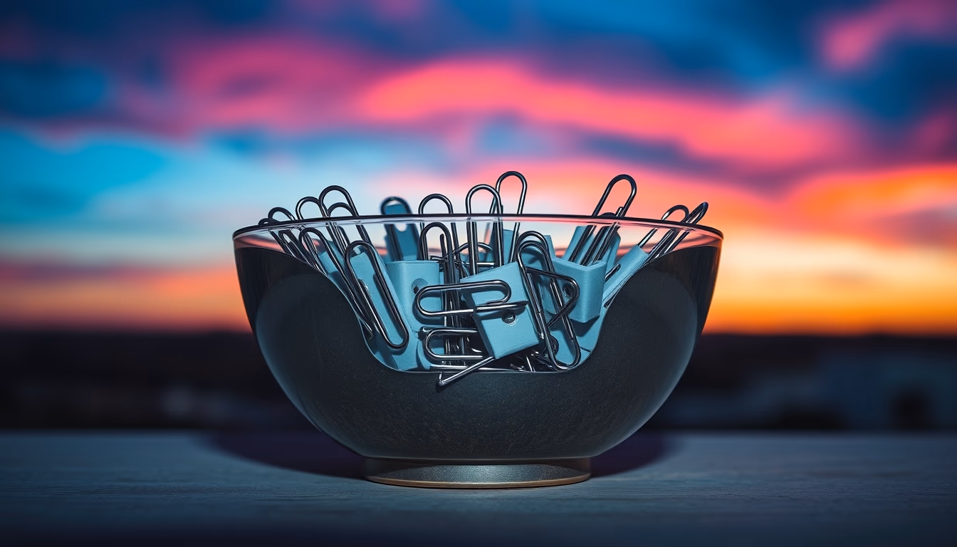 paper clips chrome bowl in editorial style