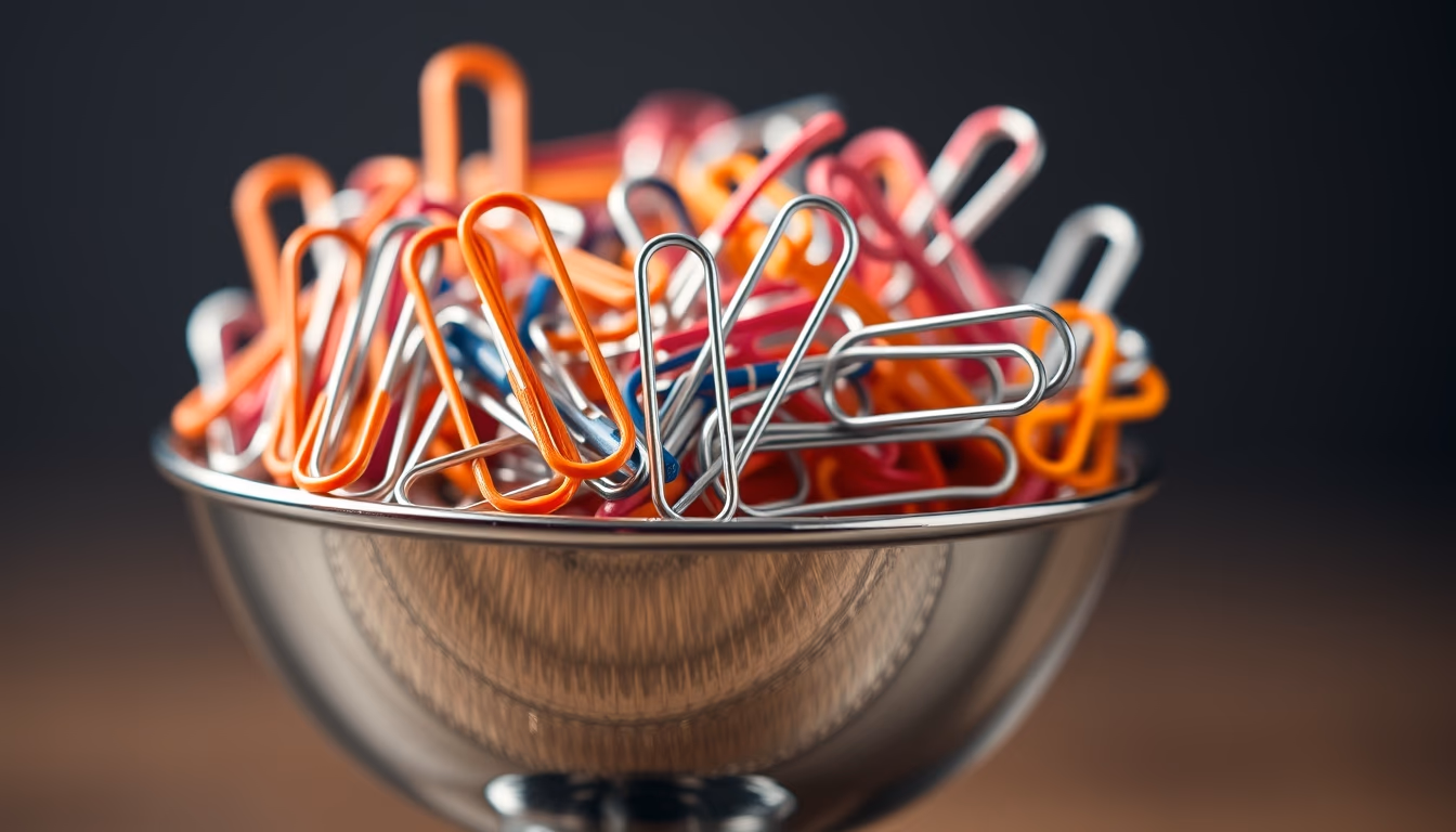 paper clips chrome bowl in editorial style
