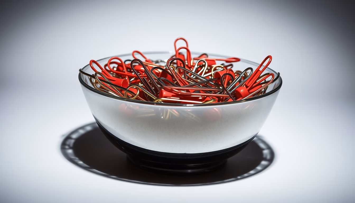 paper clips chrome bowl in editorial style
