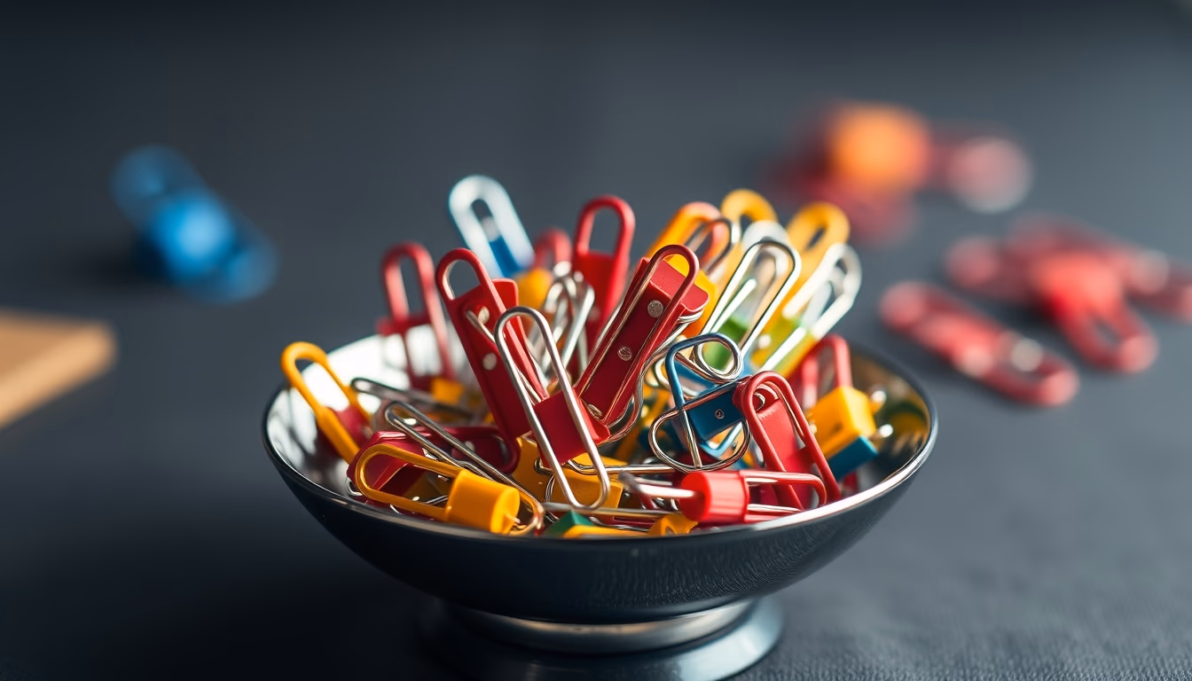 paper clips chrome bowl in editorial style