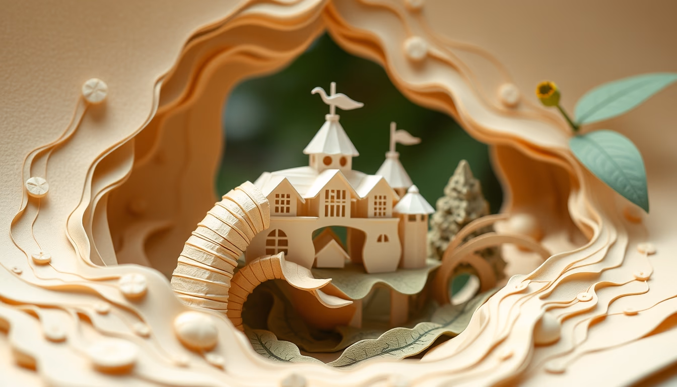 paper sculpture intricate in editorial style