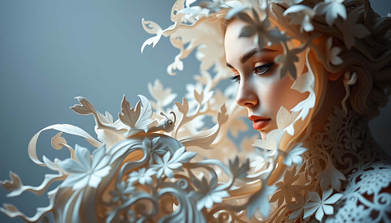 paper sculpture intricate in editorial style