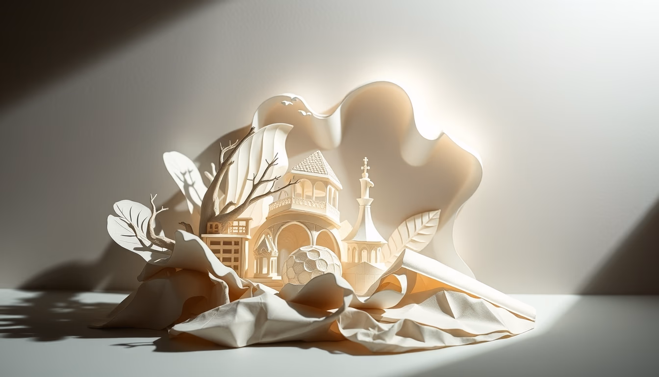 paper sculpture intricate in editorial style