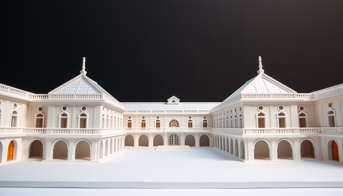 papercraft architecture in editorial style