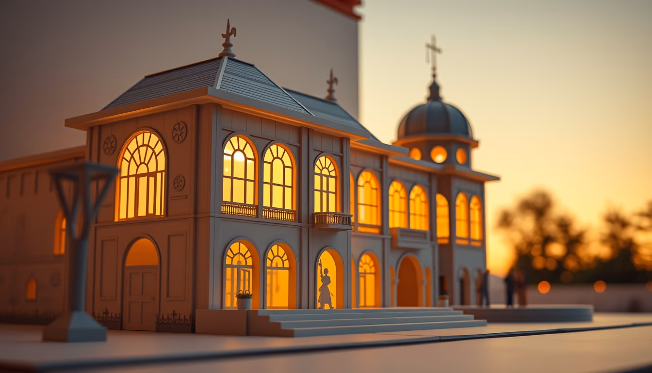 papercraft architecture in editorial style