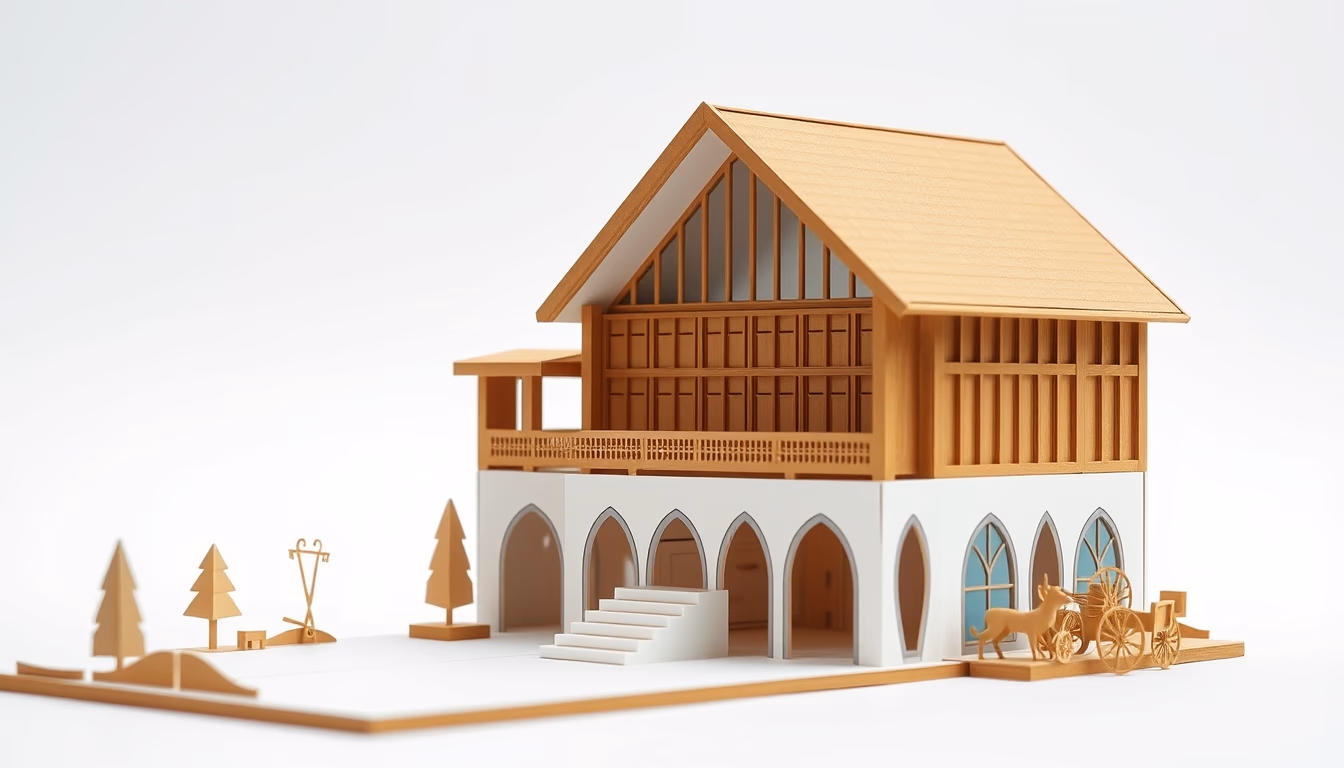 papercraft architecture in editorial style