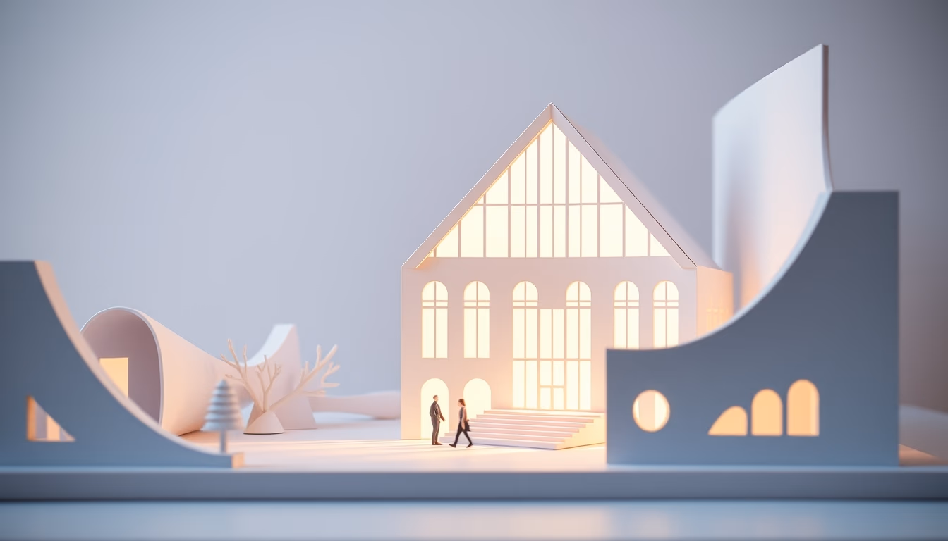 papercraft architecture in editorial style